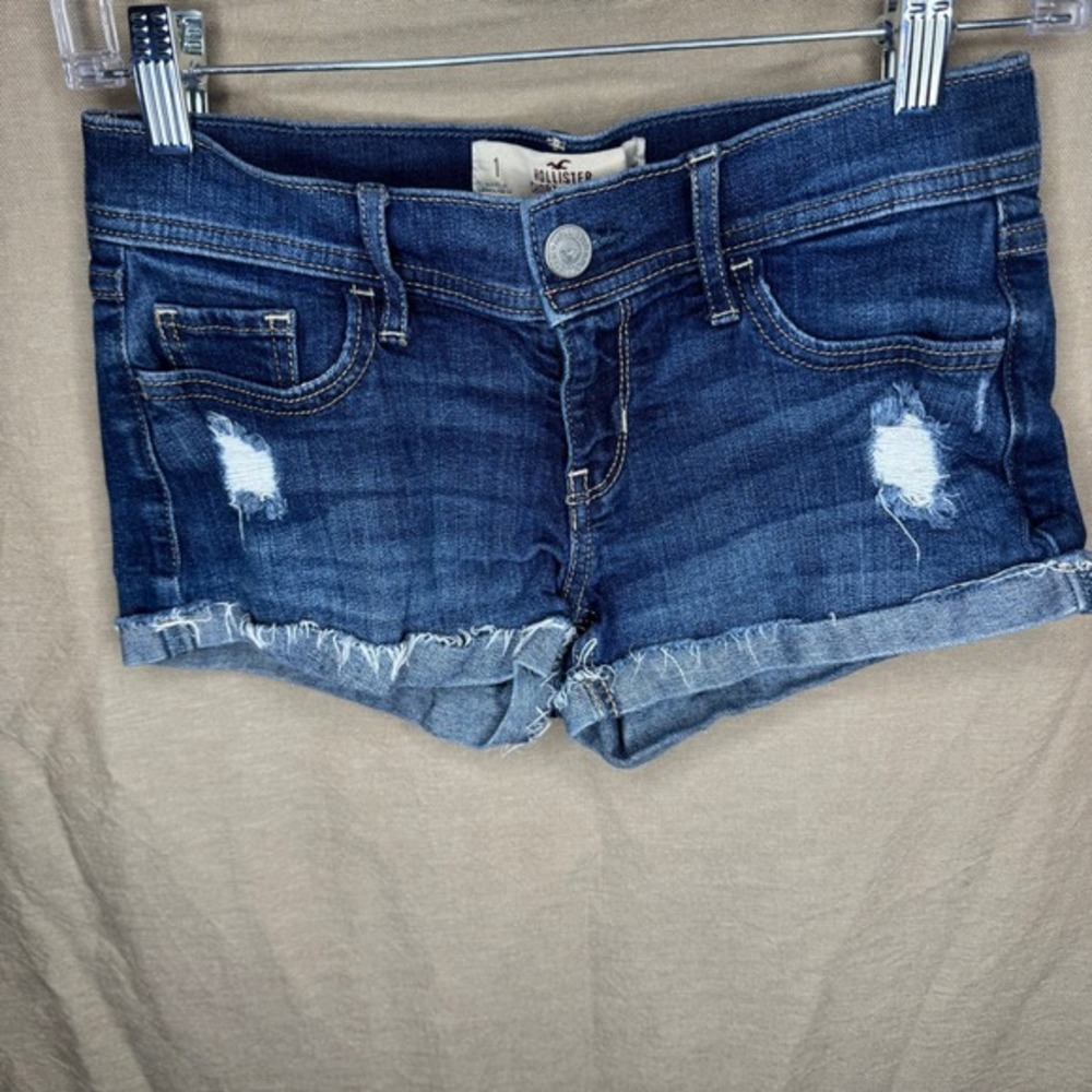 Hollister Shorts Low Rise Distressed Denim Cut Off Shorts Dark Wash Size 1 Y2K‎